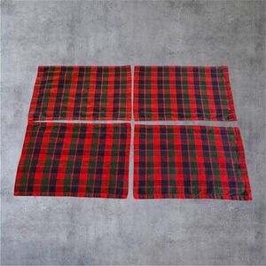 Crate & Barrel Placemats Set of 4 Red Green Blue Plaid Cotton Woven